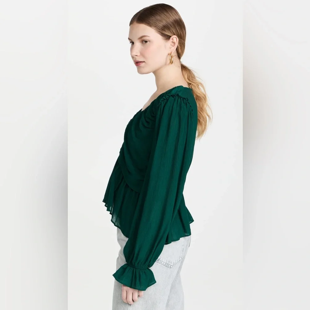 Free People | Daia Ruched Peplum Top in Garden Gem Green Size Small (4-6) - Picture 5 of 11